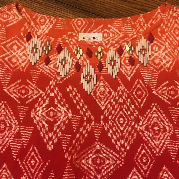Ruby Rd. Favorites pullover beaded Aztec size small blouse 3/4 length sleeve - Picture 2 of 12